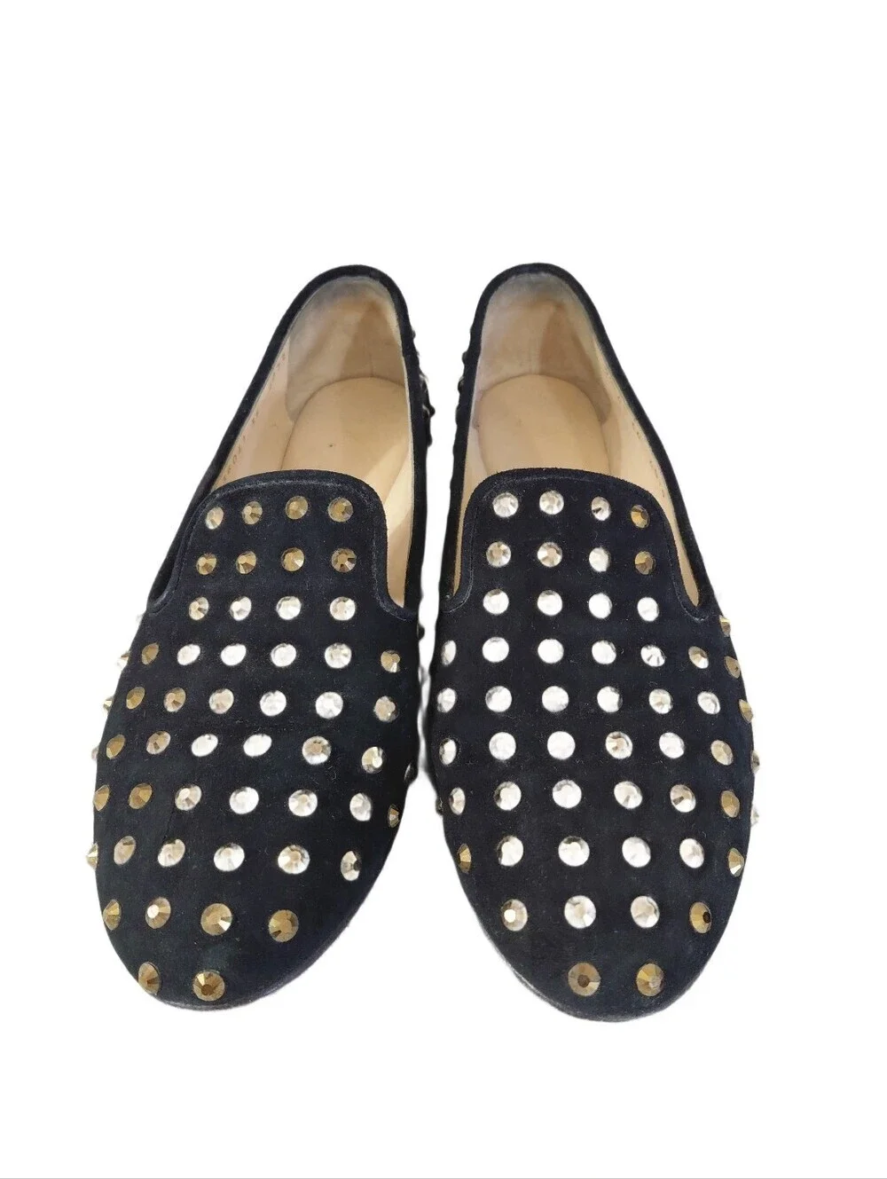 Giuseppe Zanotti Black Suede Gold Crystal Studded Slip-On Loafers Size 6